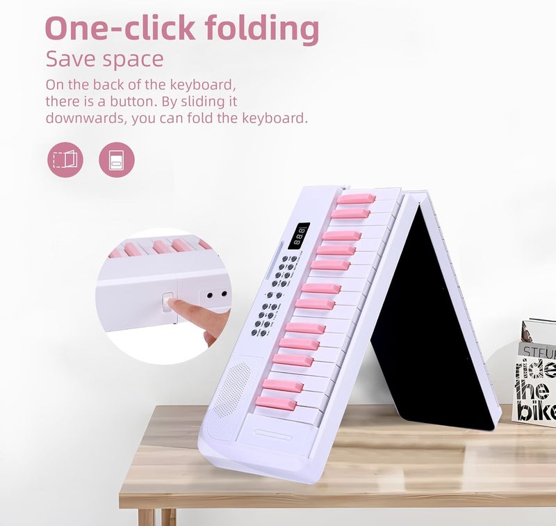 ADM 61 Key Folding Electric Piano Keyboard, Foldable Electronic Keyboard, Wireless 128 Tones, 128 Rhythms Includes Pedal, Gig Bag, Headphones for Beginners, Students, Teenagers, Adults, White - Image 2
